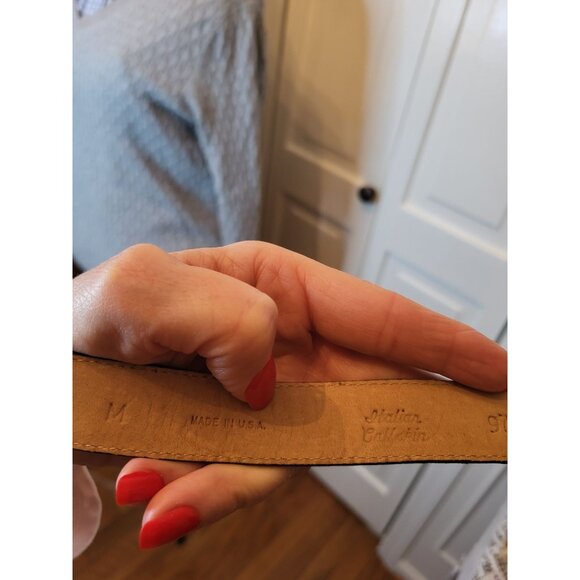 Emnon Belt Italian Calfskin Leather Croc Embossed Brown Belt Silver Hardware M - Picture 8 of 10